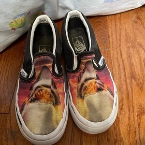 VANS Kids Boys or Girls Size 13 Flaming SHARK Canvas Slip On Shoes Sneaker